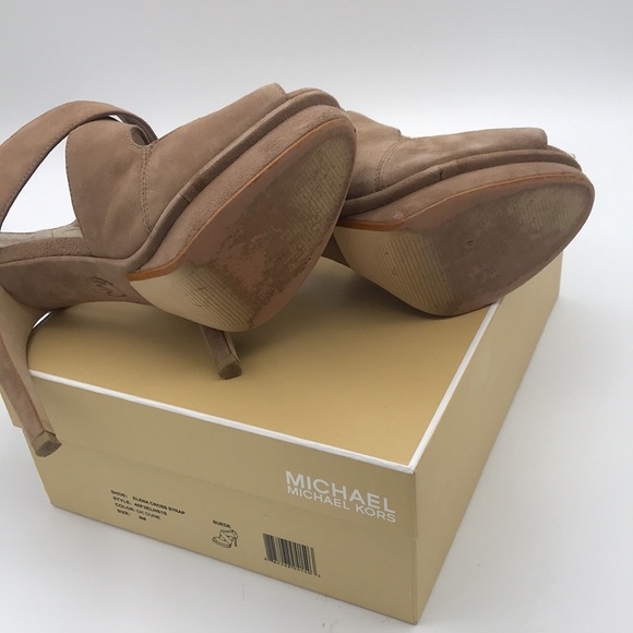 MICHAEL Michael Kors Elena Cross Strap Dk Dune Suede Platform Heels w/box Sz 8M - Picture 3 of 6